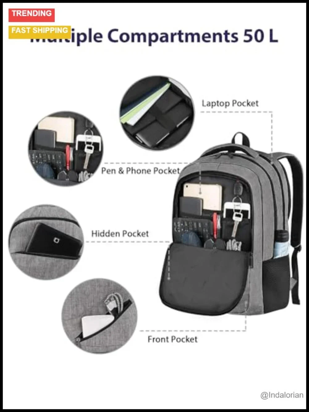 18 Inch Extra Large Laptop Backpack 50L Travel Backpack with TSA Compartment